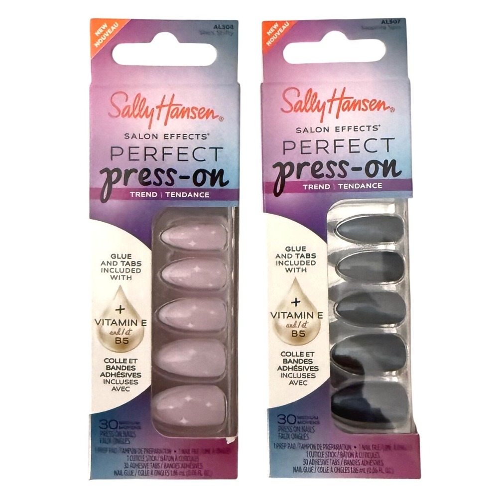 Sally Hansen 1 Lot Salon Effects Perfect Press-On Nails 30ct‎ Blue Purple & Rose